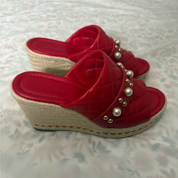 Karl Lagerfeld Shoes - Karl Lagerfeld NEW red wedge pearl quilted sandal women’s size 8.5